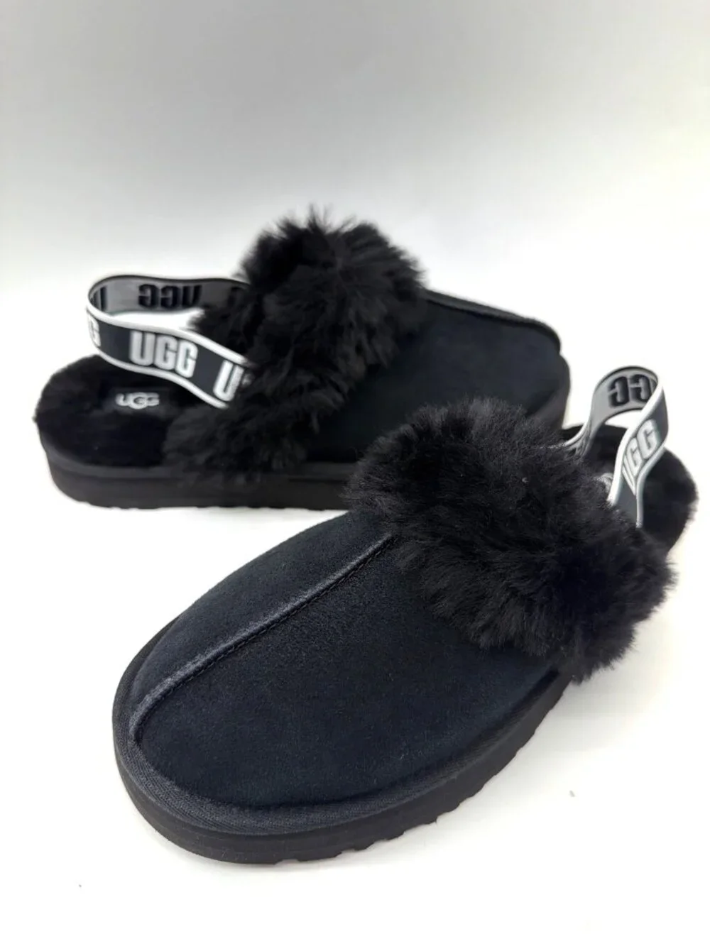 UGG Funkette Black Shearling Slippers Kids Size 5
